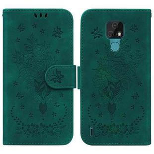 For Motorola Moto E7 Butterfly Rose Embossed Leather Phone Case(Green)