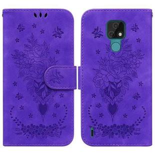 For Motorola Moto E7 Butterfly Rose Embossed Leather Phone Case(Purple)