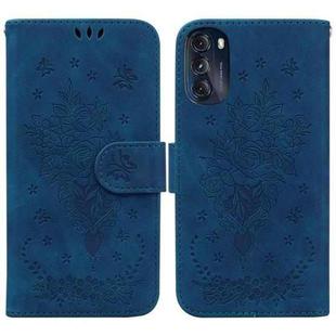 For Motorola Moto G 2022 Butterfly Rose Embossed Leather Phone Case(Blue)