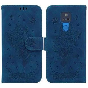 For Motorola Moto G Play 2021 Butterfly Rose Embossed Leather Phone Case(Blue)