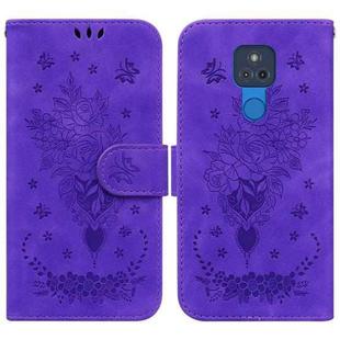 For Motorola Moto G Play 2021 Butterfly Rose Embossed Leather Phone Case(Purple)