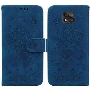 For Motorola Moto G Power 2021 Butterfly Rose Embossed Leather Phone Case(Blue)