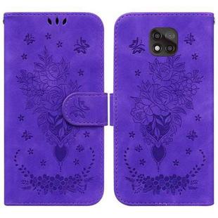 For Motorola Moto G Power 2021 Butterfly Rose Embossed Leather Phone Case(Purple)