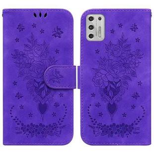 For Motorola Moto G Stylus 2021 Butterfly Rose Embossed Leather Phone Case(Purple)
