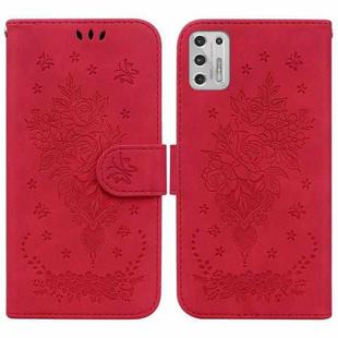 For Motorola Moto G Stylus 2021 Butterfly Rose Embossed Leather Phone Case(Red)