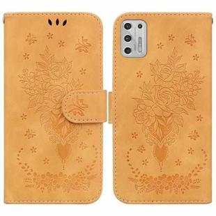 For Motorola Moto G Stylus 2021 Butterfly Rose Embossed Leather Phone Case(Yellow)