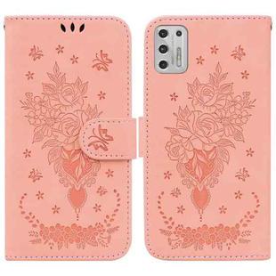 For Motorola Moto G Stylus 2021 Butterfly Rose Embossed Leather Phone Case(Pink)
