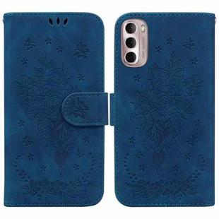 For Motorola Moto G Stylus 4G 2022 Butterfly Rose Embossed Leather Phone Case(Blue)