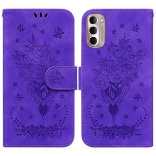 For Motorola Moto G Stylus 4G 2022 Butterfly Rose Embossed Leather Phone Case(Purple)