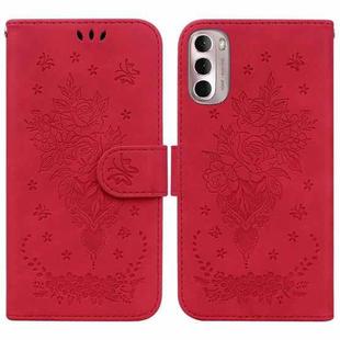 For Motorola Moto G Stylus 4G 2022 Butterfly Rose Embossed Leather Phone Case(Red)