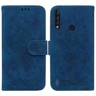 For Motorola Moto G8 Power Lite Butterfly Rose Embossed Leather Phone Case(Blue)