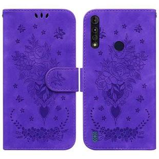 For Motorola Moto G8 Power Lite Butterfly Rose Embossed Leather Phone Case(Purple)