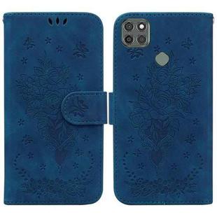 For Motorola Moto G9 Power Butterfly Rose Embossed Leather Phone Case(Blue)