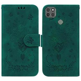 For Motorola Moto G9 Power Butterfly Rose Embossed Leather Phone Case(Green)