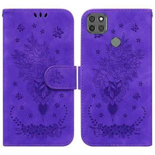 For Motorola Moto G9 Power Butterfly Rose Embossed Leather Phone Case(Purple)