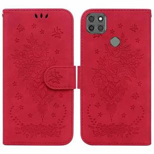 For Motorola Moto G9 Power Butterfly Rose Embossed Leather Phone Case(Red)