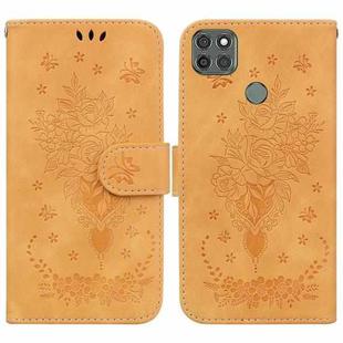 For Motorola Moto G9 Power Butterfly Rose Embossed Leather Phone Case(Yellow)