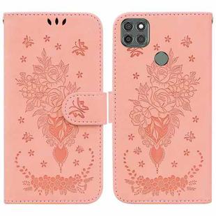 For Motorola Moto G9 Power Butterfly Rose Embossed Leather Phone Case(Pink)