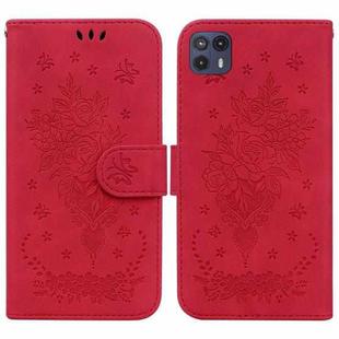 For Motorola Moto G50 5G Butterfly Rose Embossed Leather Phone Case(Red)
