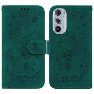 For Motorola Edge+ 2022 / Edge 30 Pro Butterfly Rose Embossed Leather Phone Case(Green)