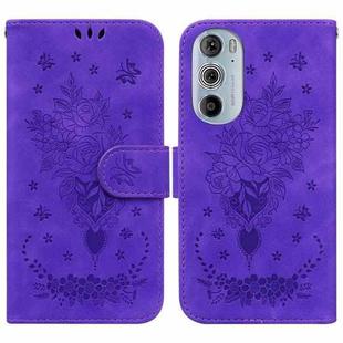 For Motorola Edge+ 2022 / Edge 30 Pro Butterfly Rose Embossed Leather Phone Case(Purple)