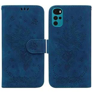 For Motorola Moto G22 Butterfly Rose Embossed Leather Phone Case(Blue)
