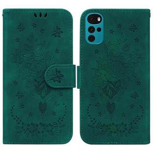 For Motorola Moto G22 Butterfly Rose Embossed Leather Phone Case(Green)