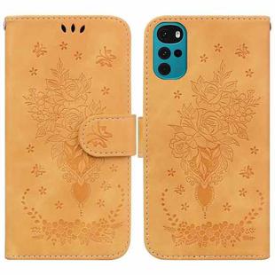 For Motorola Moto G22 Butterfly Rose Embossed Leather Phone Case(Yellow)