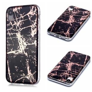 For iPhone XR Plating Marble Pattern Soft TPU Protective Case(Black Gold)