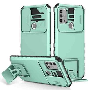 For Motorola Moto G30 / G10 Stereoscopic Holder Sliding Camshield Phone Case(Light Blue)