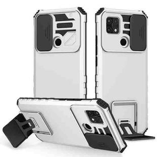 For OPPO A15 Stereoscopic Holder Sliding Camshield Phone Case(White)