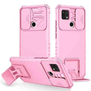 For OPPO A15 Stereoscopic Holder Sliding Camshield Phone Case(Pink)