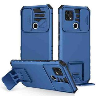 For OPPO A15 Stereoscopic Holder Sliding Camshield Phone Case(Blue)