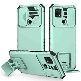 For OPPO A15 Stereoscopic Holder Sliding Camshield Phone Case(Light Blue)