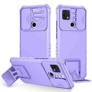 For OPPO A15 Stereoscopic Holder Sliding Camshield Phone Case(Purple)