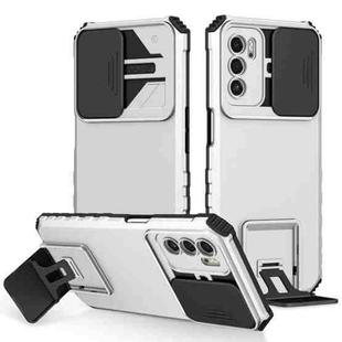 For OPPO A16 Stereoscopic Holder Sliding Camshield Phone Case(White)