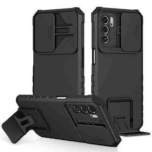 For OPPO A16 Stereoscopic Holder Sliding Camshield Phone Case(Black)