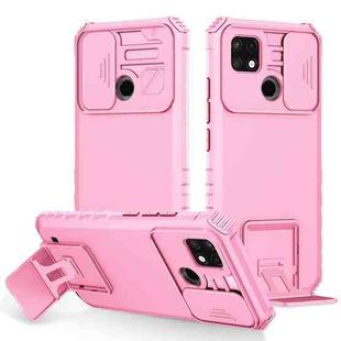 For OPPO Realme C21 Stereoscopic Holder Sliding Camshield Phone Case(Pink)