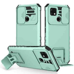 For OPPO Realme C21 Stereoscopic Holder Sliding Camshield Phone Case(Light Blue)