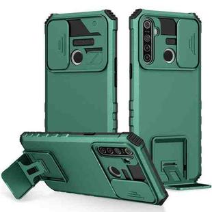 For OPPO Realme 5 / 5i / C3 Stereoscopic Holder Sliding Camshield Phone Case(Dark Green)