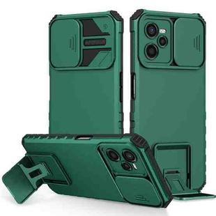 For OPPO Realme C35 Stereoscopic Holder Sliding Camshield Phone Case(Dark Green)