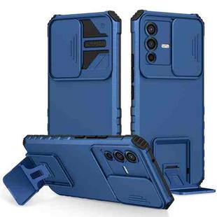 For vivo V23 5G Stereoscopic Holder Sliding Camshield Phone Case(Blue)