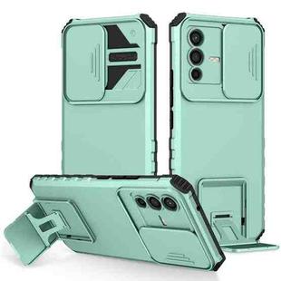 For vivo V23 5G Stereoscopic Holder Sliding Camshield Phone Case(Light Blue)