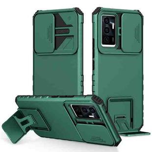 For vivo V23e / S10e 5G Stereoscopic Holder Sliding Camshield Phone Case(Dark Green)