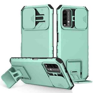 For Xiaomi Poco M3 / Redmi Note 9 4G Stereoscopic Holder Sliding Camshield Phone Case(Light Blue)