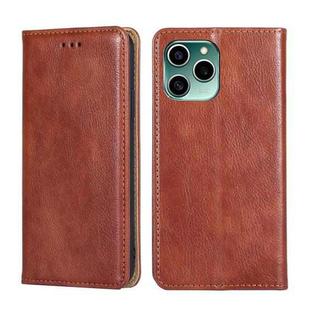 For Honor 60 SE Gloss Oil Solid Color Magnetic Flip Leather Phone Case(Brown)