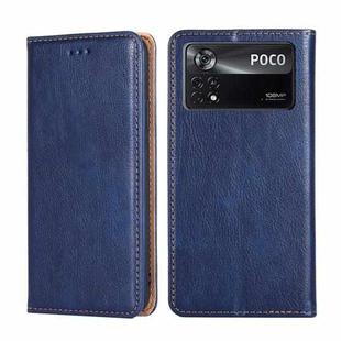For Xiaomi Poco X4 Pro 5G Gloss Oil Solid Color Magnetic Flip Leather Phone Case(Blue)