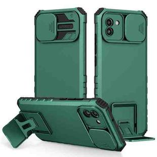 For Samsung Galaxy A03 166mm Stereoscopic Holder Sliding Camshield Phone Case(Dark Green)