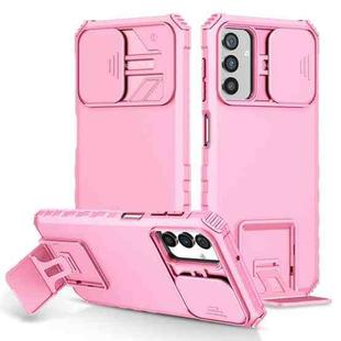 For Samsung Galaxy A13 Stereoscopic Holder Sliding Camshield Phone Case(Pink)