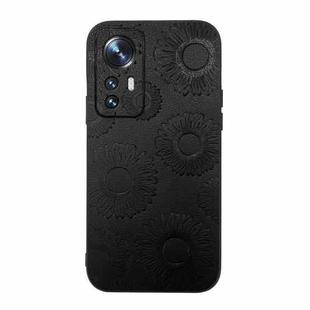 For Xiaomi 12 Pro Sunflower Pattern PU Shockproof Phone Case(Black)